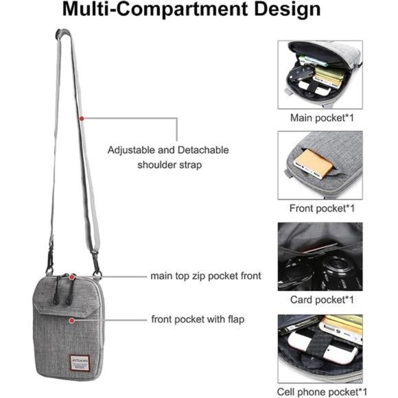 Small Crossbody Bag for Men, Mini Messenger Bag Shoulder Bag for Phone Passport - Picture 4 of 7